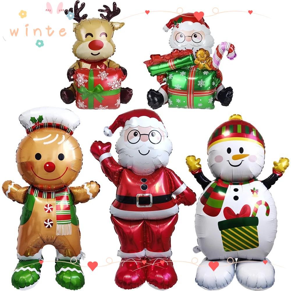 WINTE ลูกโป่งฟอยล์เป่าลมคริสต์มาส, 60in Giant Santa Claus Xmas Party เครื่องประดับบอลลูน, ของเล่นเด็กขนาดใหญ่ Snowman Stand By Air Standing บอลลูน