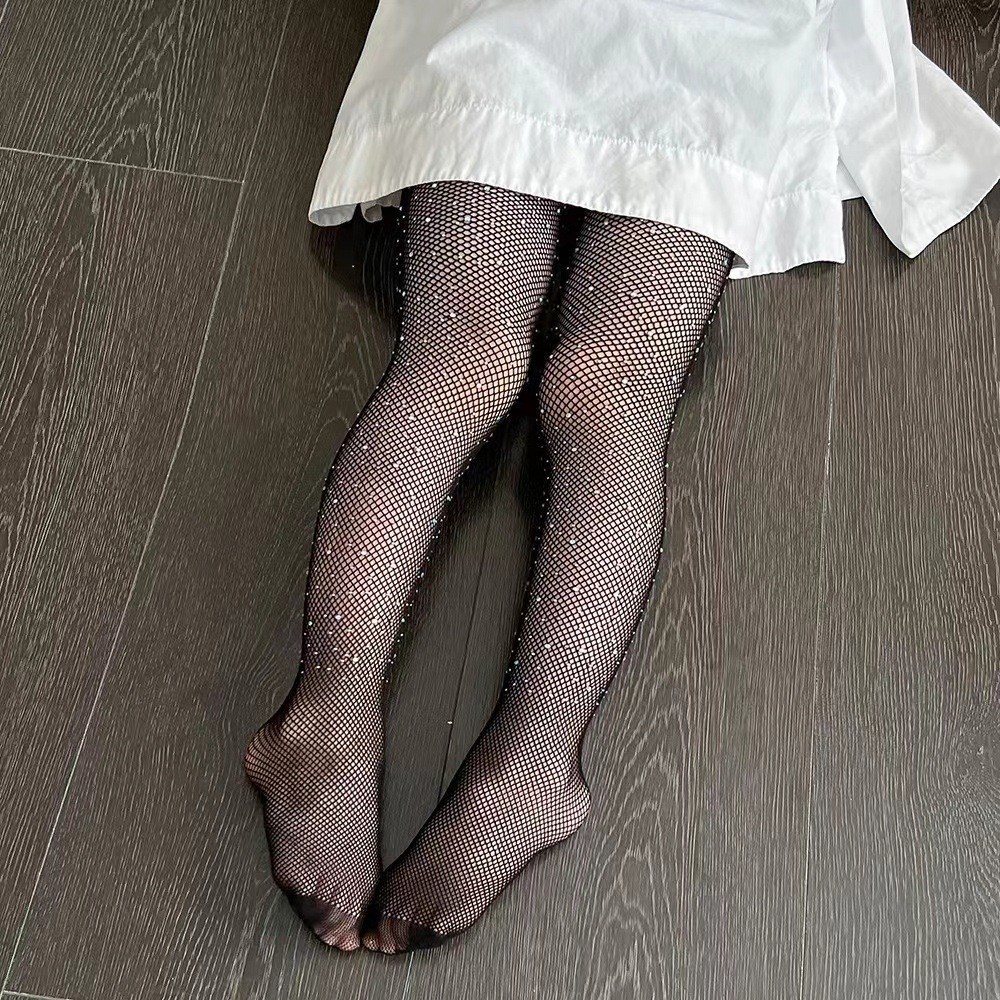 Fishnet Stockings for Children Colorful Fishnet Stockings Decorated with Diamonds Girls Hollow Leggi