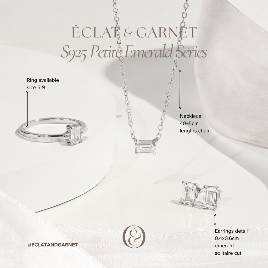 Éclat & Garnet - S925 PETITE EMERALD SOLITAIRE SERIES สร้อยคอ EARRINGS MDE Premium Zircon เครื่องประ