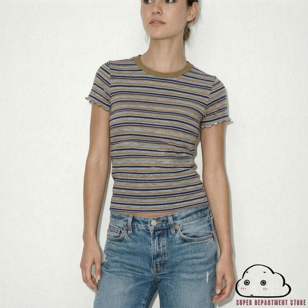[SUPER] Baby Tee Lettuce Edge Short Sleeve Slim Fit Casual Summer Top