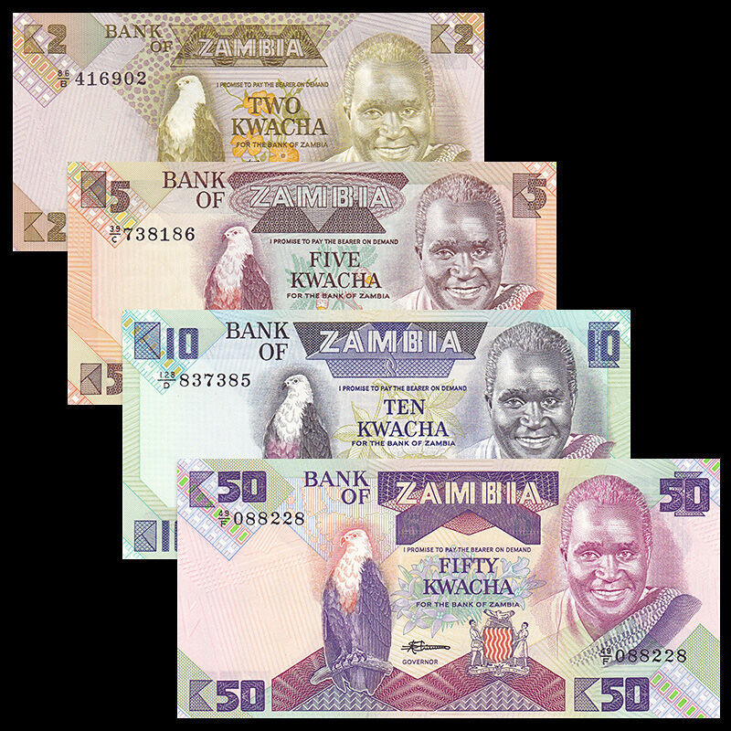 ชุดธนบัตร 4 ชิ้น, Zambia ++0+0 kwacha, Pick 4 กระดาษโน้ตแอฟริกัน NEW และธนบัตร UNC จริง 20260609 ธนบ