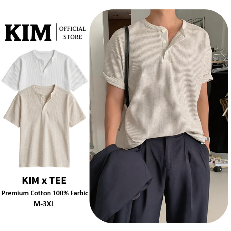 เสื้อยืดลําลองสําหรับทั้งชายและหญิงพร้อมคอ Henley และแขนสั้น