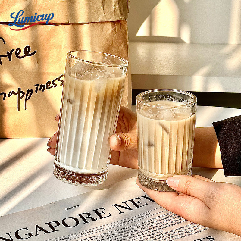 แก้ววิสกี้ร่องตั้ง 2ไซส์ 300/360ml แก้วค็อกเทล/กาแฟเย็น สำหรับบาร์/คาเฟ่/ร้านอาหาร สั่งจำนวนมาก