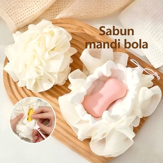 Bath Ball Shower Puff​​ 2 IN 1 Spons Mandi​​ Multifungsi Double-Sided bath sponge 100% ​​Dengan Kantung Sabun Spons Mandi​​