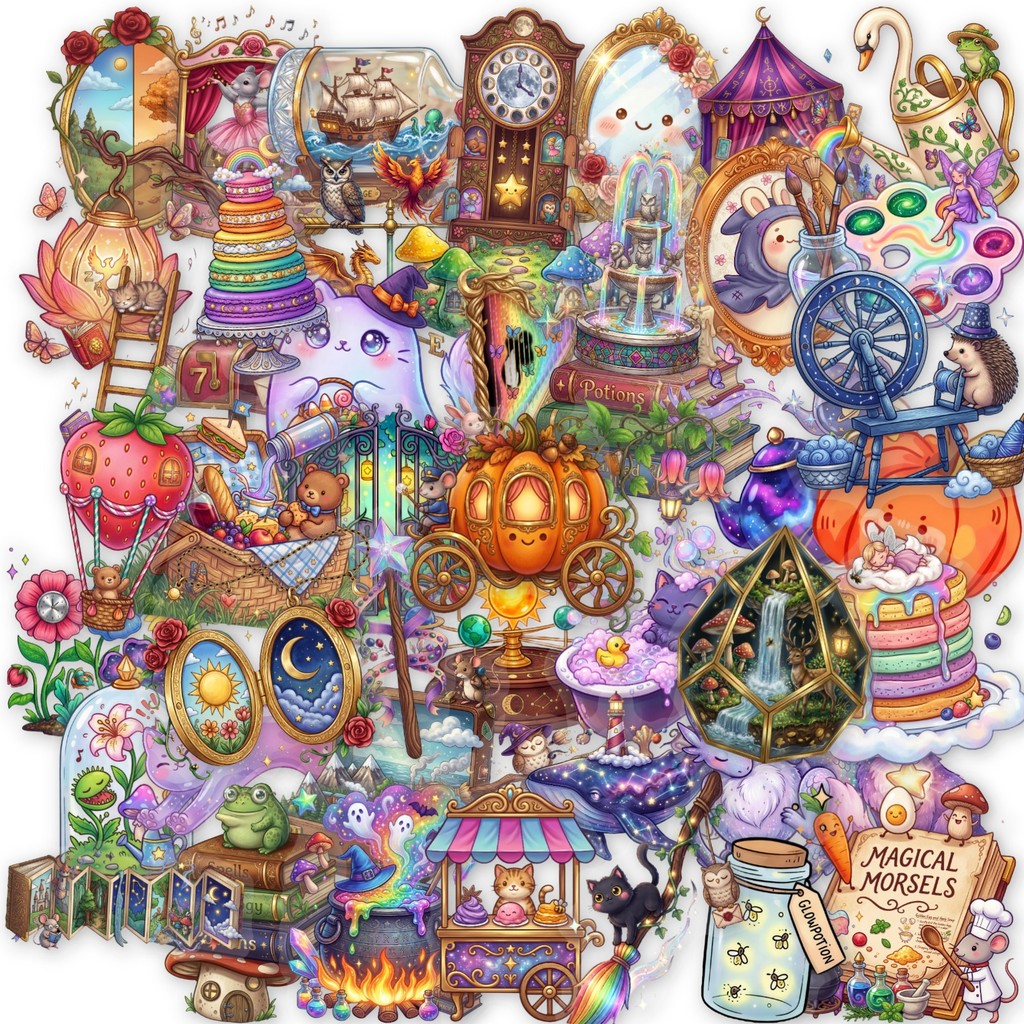 ใหม่ 50 ชิ้น Dreamy Fairy Tale สติกเกอร์กันน้ําใสแฟนตาซี Elf แม่มดปราสาทโปร่งใส Decals สําหรับ Journal เคสโทรศัพท์ถ้วย Decor