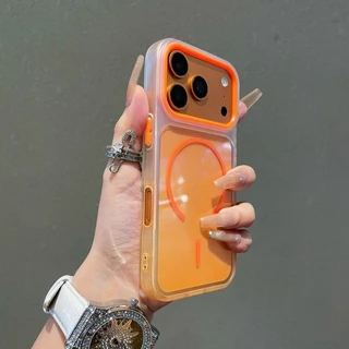 คริสตัลใสไล่โทนสีชาร์จแม่เหล็กสําหรับ iPhone 11 12 13 14 15 16 17 Pro Max 17Air โปร่งใสป้องกันสีเหลือง Matte Soft Border TPU กันกระแทก