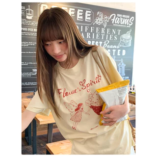KYO 🌸 เสื้อยืดแขนสั้น ทรงOversize สไตล์เกาหลี พิมพ์ลาย "Flouier spirit" COTTON 100% โคตรนุ่ม เสื้อผ้าแฟชั่นผู้หญิง