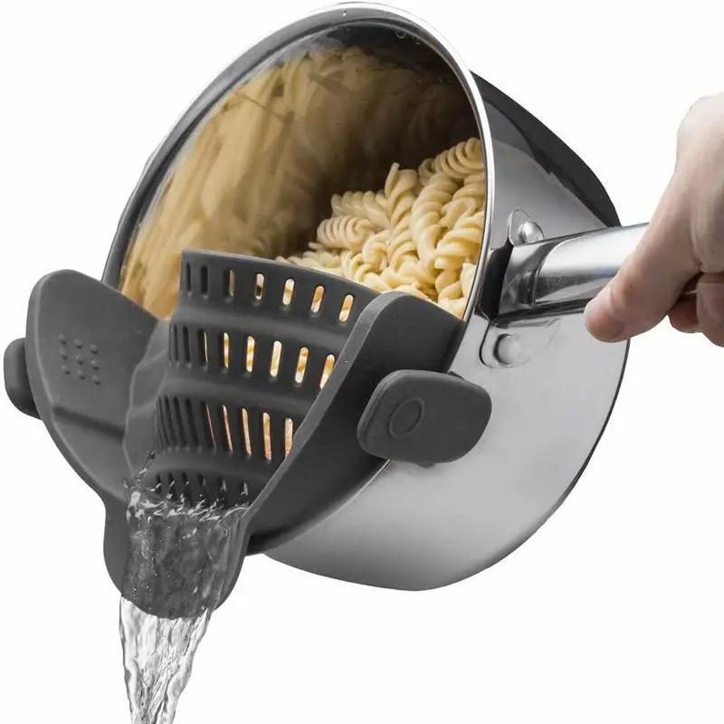 Silicone Pot And Pasta Strainer, 1 Count Adjustable Silicone Clip On Strainer Clamp, Kitchen Accesso