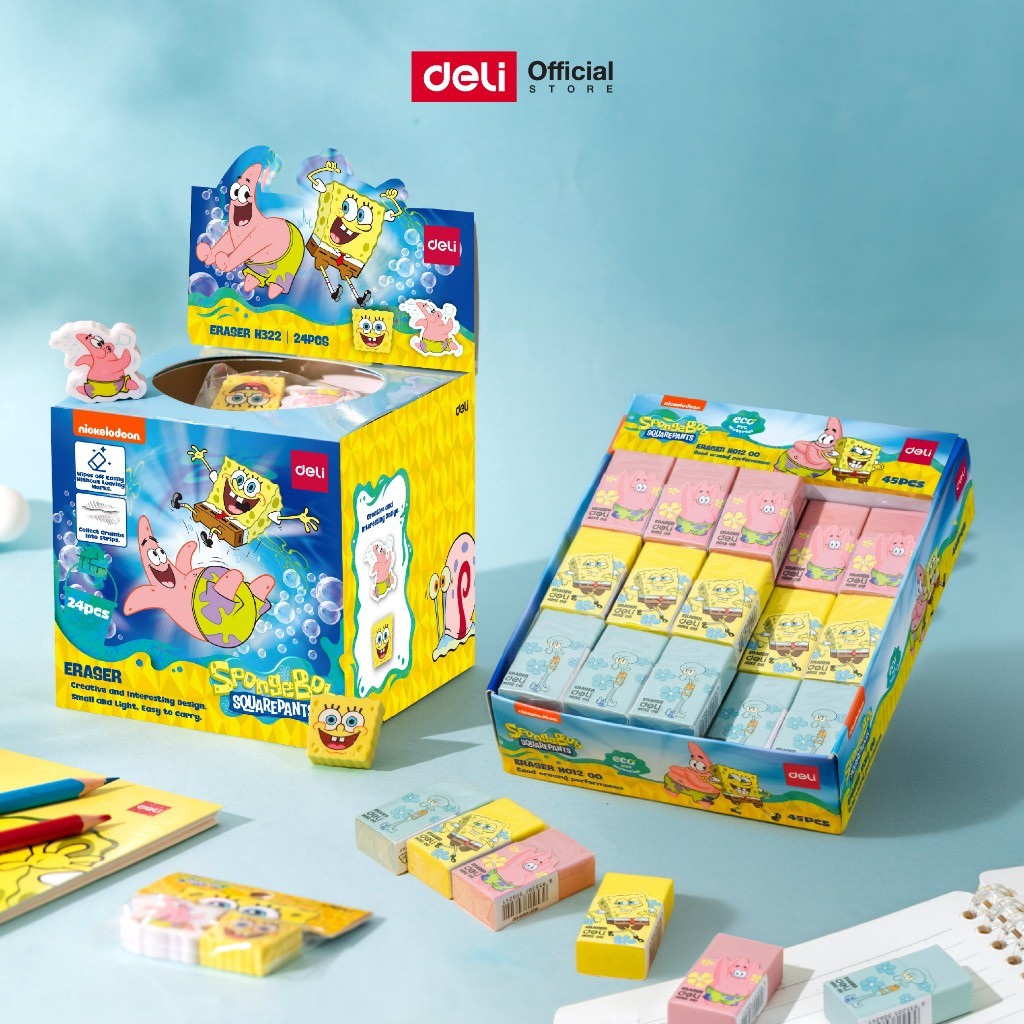 (Deli X Spongebob) ยางลบSpongebob รุ่น H01200/H322 ลายน่ารัก ลบสะอาด (คละลาย)(จำหน่าย 1 ก้อน)