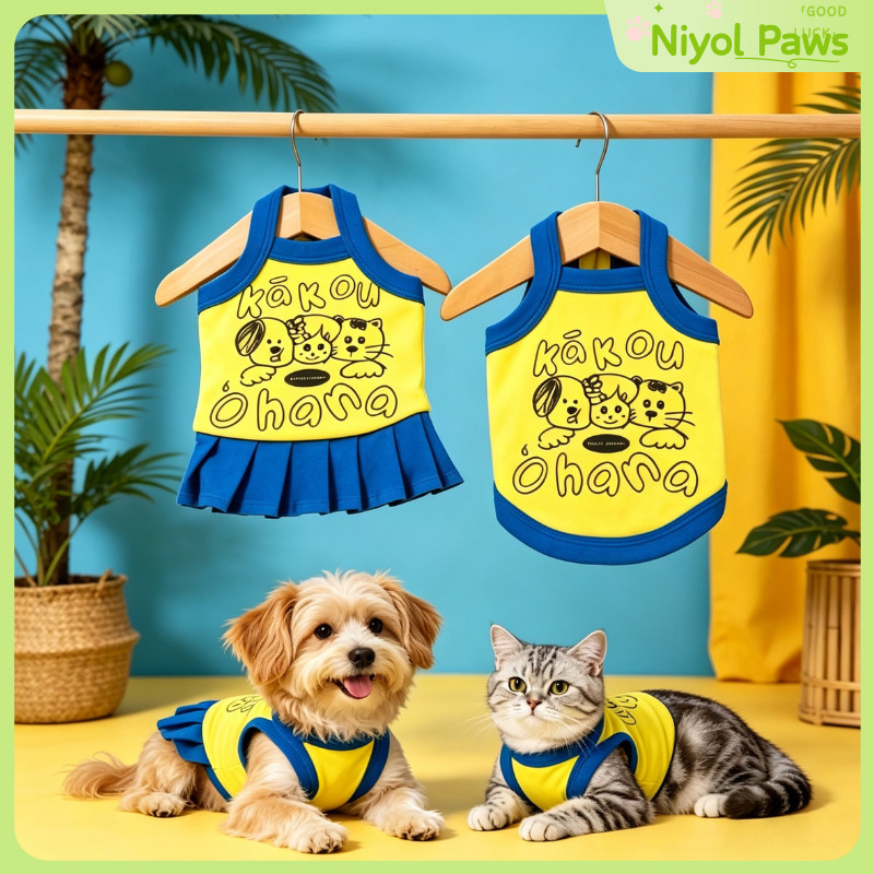 ฤดูใบไม้ผลิฤดูร้อนใหม่การ์ตูนน่ารักสัตว์เลี้ยง Camisole ชุดคู่สําหรับสุนัขแมว British Shorthair Bichon