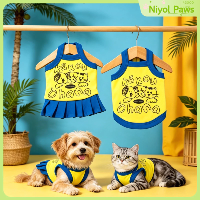 ฤดูใบไม้ผลิฤดูร้อนใหม่การ์ตูนน่ารักสัตว์เลี้ยง Camisole ชุดคู่สําหรับสุนัขแมว British Shorthair Bichon