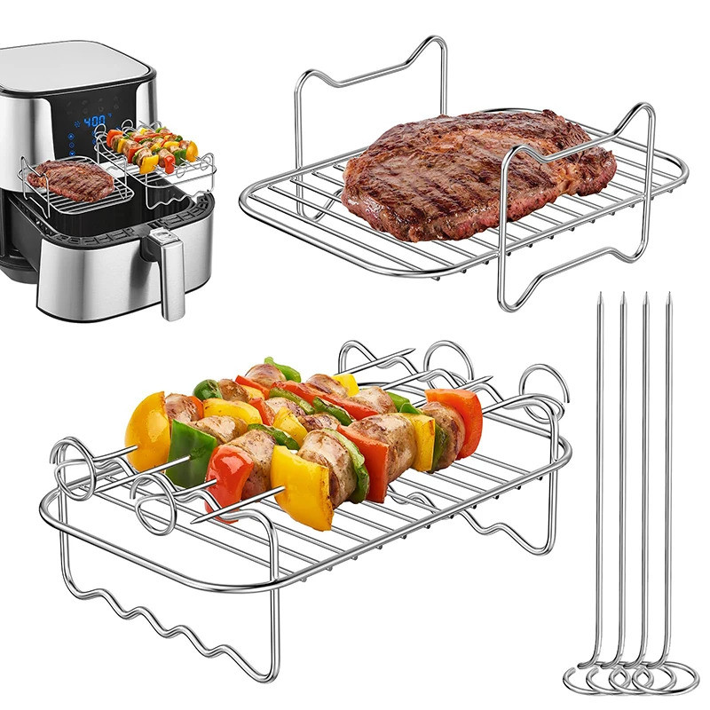 สี่เหลี่ยมผืนผ้า Air Fryer Rack ชุดสําหรับ Ninja DZ201/DZ401 ตะกร้าคู่เตาอบย่าง Airfryer Baking Rack