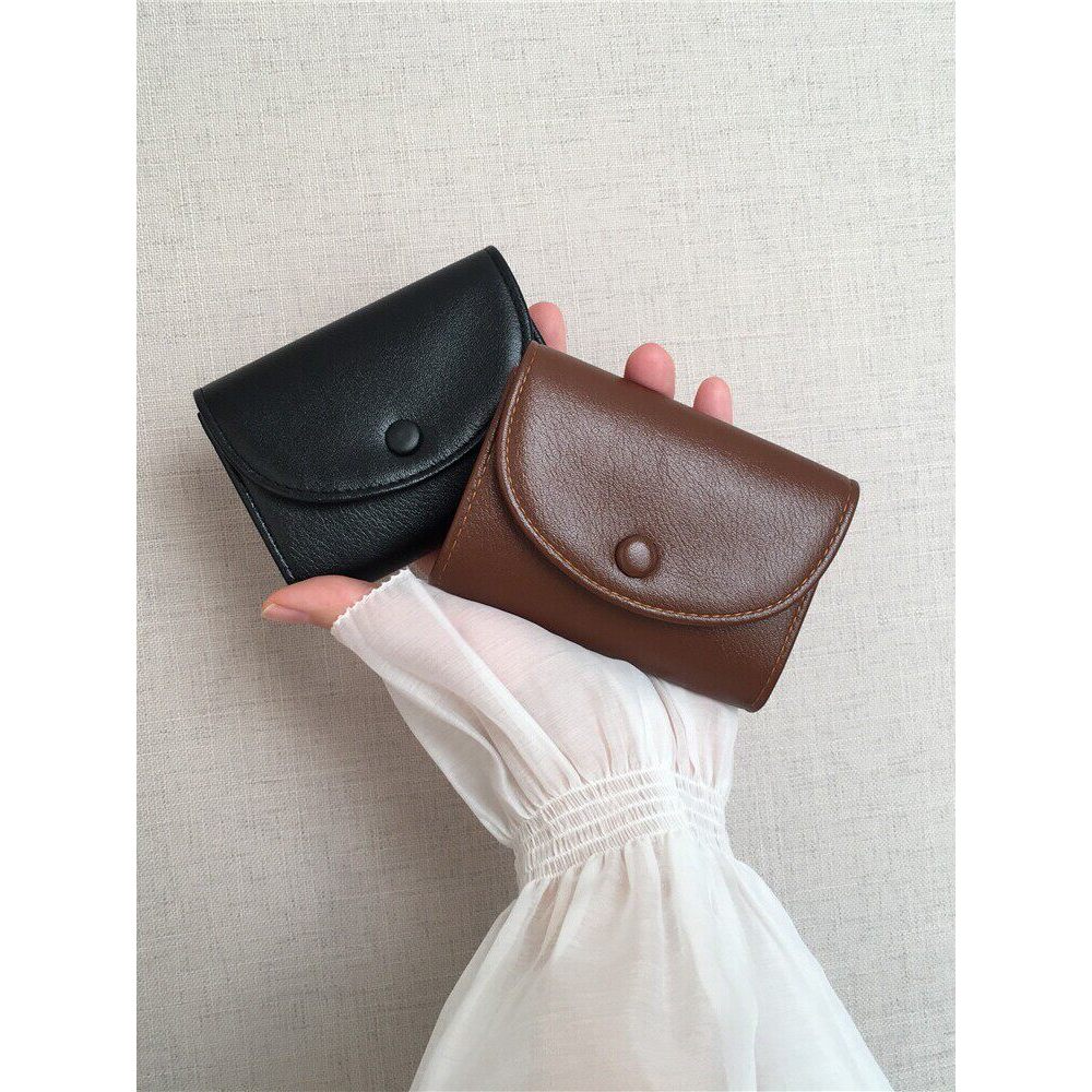wallet กระเป๋าตัง Retro Oil Wax Leather Card Holder Female Simple Organ-Style Card Holder Small Mult
