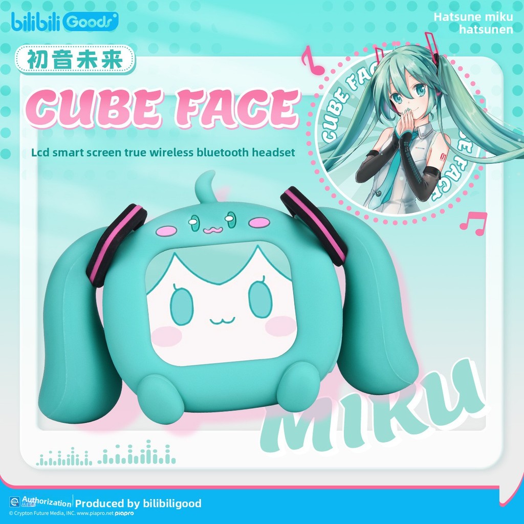 BilibiliGoods Hatsune Miku CUBE FACE หน้าจอสัมผัส LCD ชุดหูฟังบลูทูธไร้สาย True