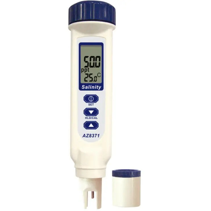 กันน้ํา AZ8371 IP65 Salinometer การนําไฟฟ้า LCD การนําไฟฟ้าปากกาประเภทเครื่องทดสอบน้ําทะเล 0-70 ppt 