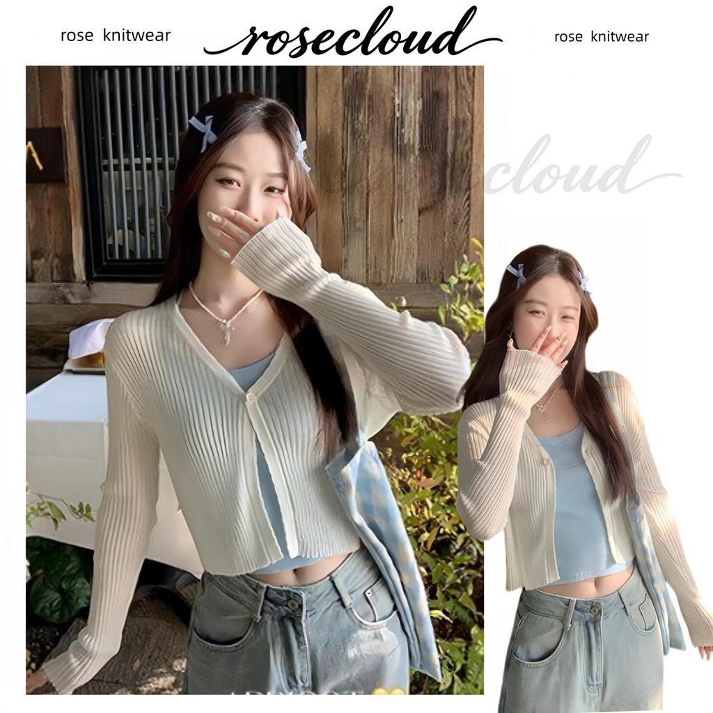 🌟rosecloud🌟เสือคลุมไหมพรมแขนยาว ผ้าบางไม่หนารุ่นนี โทนสีพาสเทลใส่คลุมกับอะไรก็ปัง