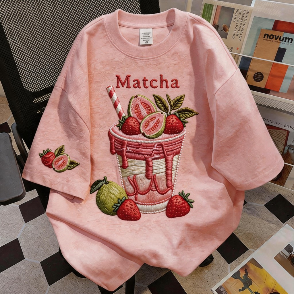TEE·SHOP🍀เสื้อยืด Oversize ' Strawberry Matcha ' สไตล์เกาหลี เท่ห์มาก ใส่ได้ทั้งชายหญิง ผ้านุ่มสบายตัวทั้งวัน รองรับ COD