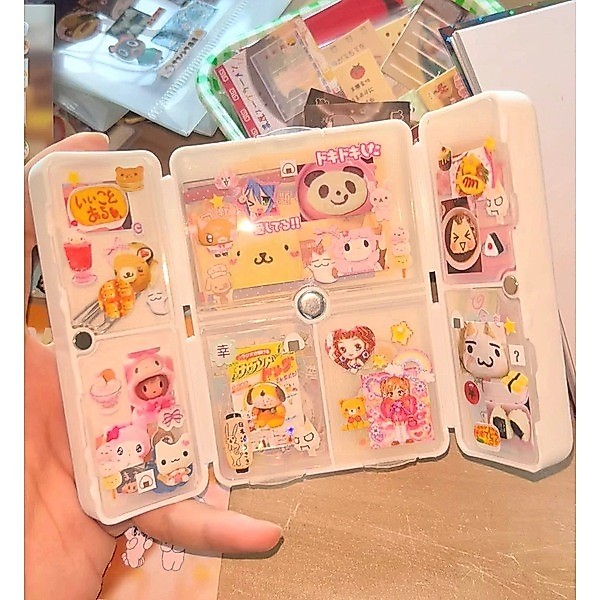 Steve น่ารักและกะทัดรัด 7-grid Mini คลิปหนีบกระดาษสติกเกอร์กล่องเก็บพับ multi-function Journal วัสดุ Organizer