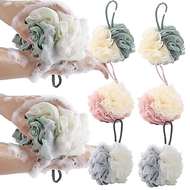 1/3/5 ชิ้น Soft Shower Loofahs Bath Balls - Rub Back Bubble Mesh Polishing Sponges (สีสุ่ม)