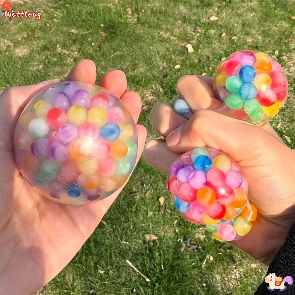 WATTLEUG Squishy Stress Ball, Soft Squishy Rainbow Bead Stress Ball, TPR Sensory Fidget Ball เด็กผู้