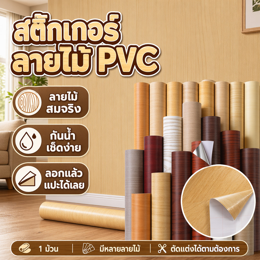 สติ๊กเกอร์ลายไม้ 61cmX3m สติ้กเกอร์กันน้ำสติ๊กเกอร์ pvc เฟอร์นิเจอร์ สติกเกอร์ วอลเปเปอร์ลายไม้ สติ๊กเกอร์ติดประตู