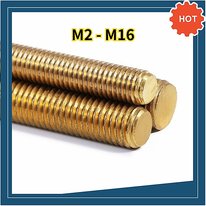 [พร้อมส่ง] สตัดเกลียวตลอด ทองเหลืองแท้ (Brass Stud Bolt) แกนเกลียวมิล เกลียวหยาบ ทนกัดกร่อน ไม่เป็นสนิม M2 - M16 / Brass All Threaded Rod  M2~ M16DX-TH-03