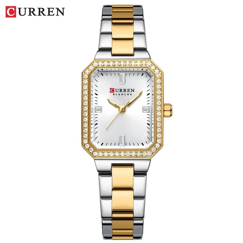 CURREN/CURREN 9102 นาฬิกาควอทซ์สี่เหลี่ยมเล็กของผู้หญิงกันน้ํา Rhinestone นาฬิกาผู้หญิงนาฬิกา