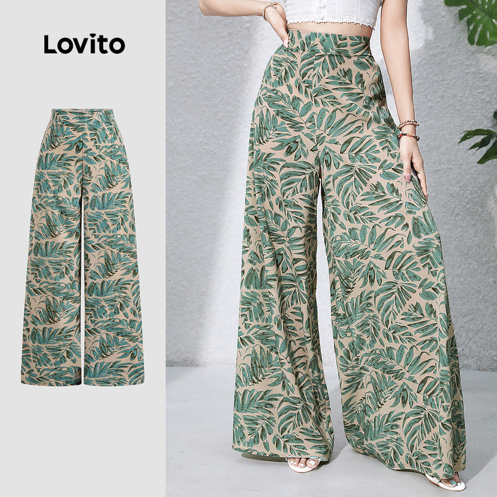 Lovito โบโฮ กางเกงลําลองลายกระเป๋า ผ่อนคลาย สําหรับผู้หญิงฤดูใบไม้ผลิ/ฤดูร้อน L177ED1093