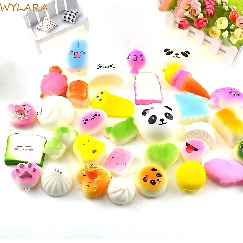 ไวลารา‌ ของเล่นสกุชชี่ กล้วย ขนมปังปิ้ง สายคล้องโทรศัพท์มือถือของเล่นขนมปังนุ่ม, จําลองพวงกุญแจขนมปังน่ารักมินิขนาด น่ารัก บีบเค้กเด็กของขวัญ
