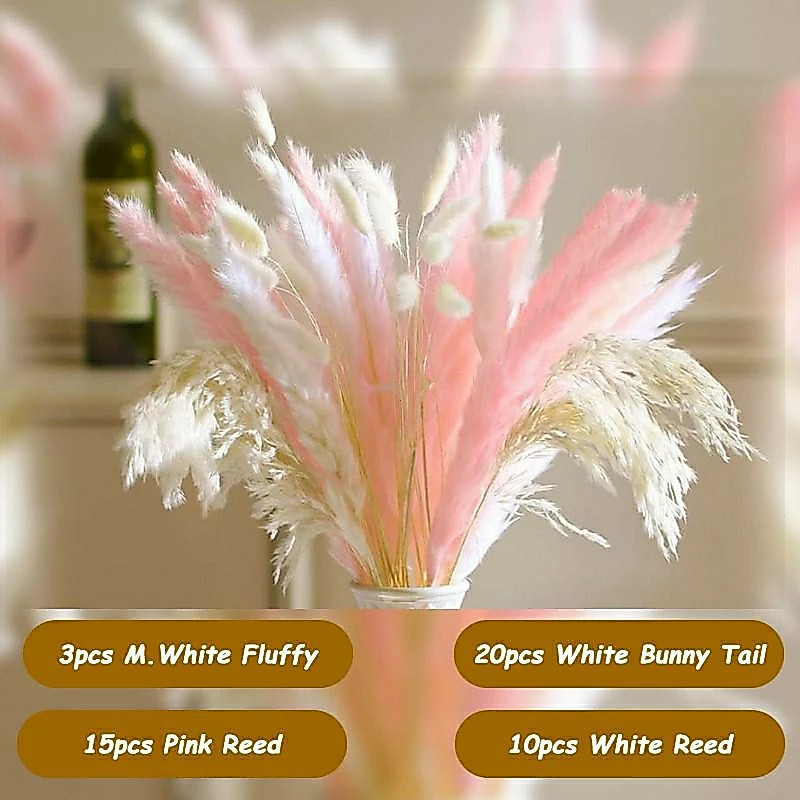 Musunny แห้ง Pampas Grass Decor,17 "ดอกไม้แห้งสําหรับแจกัน,ช่อดอกไม้แห้งสําหรับ Home Room Office Dec