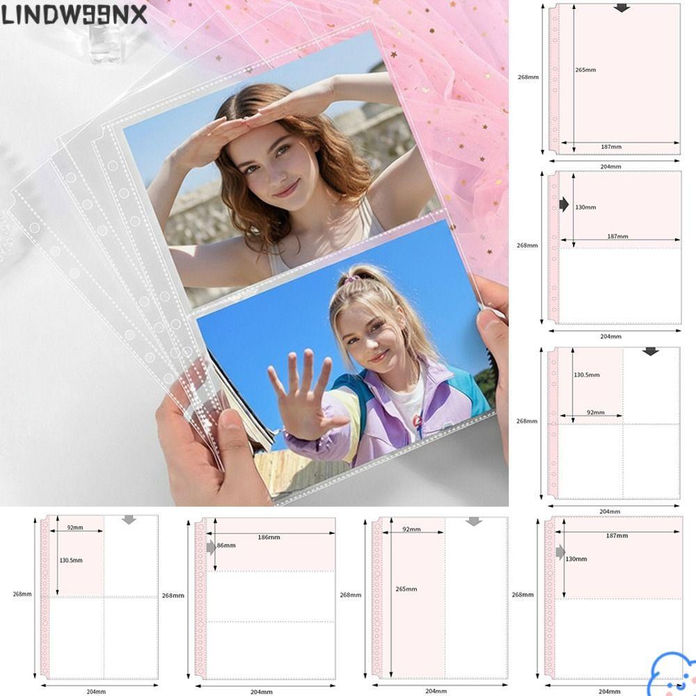LINDW99NX Photocard Binder Sheets, B5 โปร่งใสหลายกระเป๋าแขน, PP Acid Free Photo Album Sleeves