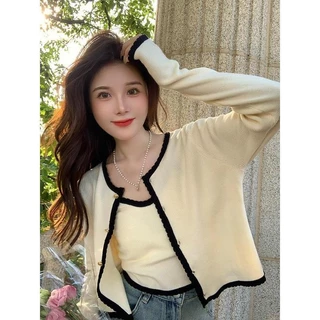 ใหม่เซ็ท เสื้อกล้ามสายเดี่ยวไหมพรม+เสื้อคลุมไหมพรม แขนยาวน่ารักมาก ผู้หญิง Clothing