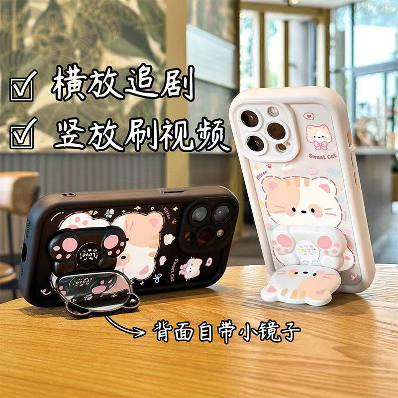 JG| เคสสำหรับ OPPO Reno 3 4 5 6 7 8 4F 5F 5Z 6Z 7Z 8Z 8T 10 11 12 13 Pro Plus 11F 12F 13F เคสโทรศัพท์แบบนิ่ม ลายคู่รัก สร้างสรรค์ แมว กระจกแต่งหน้า ป้องกันเลนส์แบบเต็มรูปแบบ