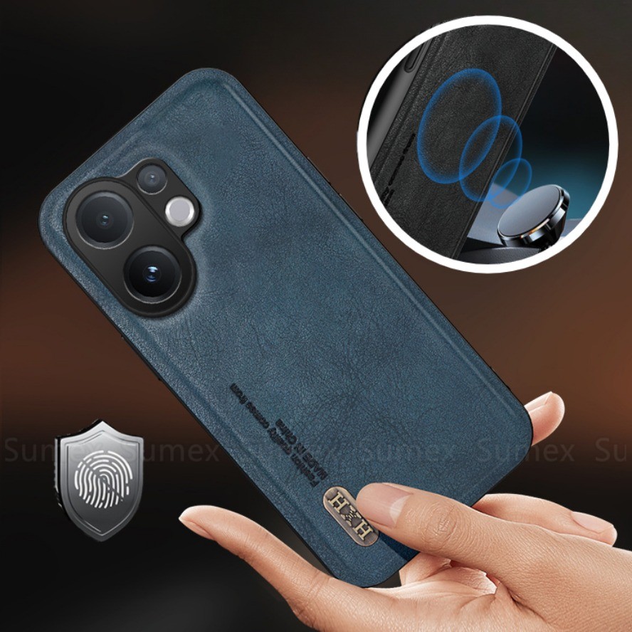 สําหรับ Vivo V60 V2511 5G เคสโทรศัพท์กันกระแทกหนังหรูหราปลอกนุ่มเรียบง่ายธรรมดาทนทานรถผู้ถือแม่เหล็ก