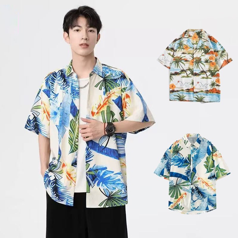 BECoolMan เสื้อเชิ้ตผู้ชาย ฮาวาย สไตล์ชายหาด แบบหลวมลำลอง แมทช์ลุคง่าย แห้งเร็ว beach clothes เสื้อสงกรานต์ – โปรปัง