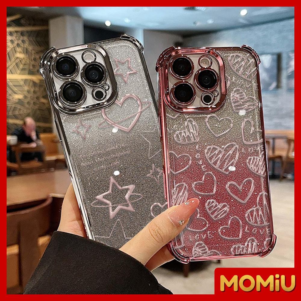 MOMiU - มีกลิตเตอร์ไล่เฉดสี ชุบไฟฟ้าหรูหรา กันกระแทก เข้ากันได้สำหรับ เคสไอโฟน11 เคส iphone 16 Pro Max14 15 ดาวสีชมพู