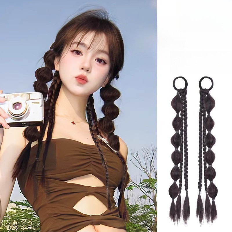2PCS เปียเทียม Y2K ผมม้าหมู่ สไตล์เกาหลี เปียбокส์ ฟองน้ำ เปียม้าฟูก สำหรับเทศกาลดนตรี ทรงน่ารัก แนวสวีท&คูล