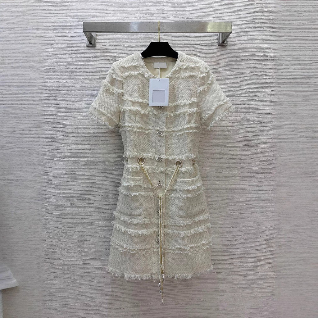 P0UP CHA# 25Spring and Summer New French Retro Socialite Style White Brushed Fabric A Zi Gong Heavy 