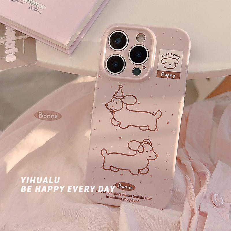 สีชมพูลาย Dachshund เหมาะสําหรับ Apple Huawei Xiaomi oppopura80 สไตล์ใหม่ nova14 Niche 17prom เคสโทร