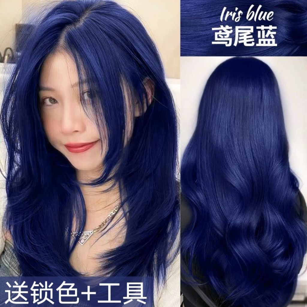 鸢尾蓝色染发膏剂流行色新款学生党自己在家染发植物纯不伤发Iris Blue Hair Paste Fashion Color New Student20250903