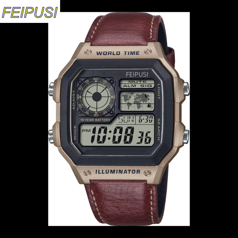 FEIPSI นาฬิกาผู้ชายนาฬิกาสปอร์ตดิจิตอลนาฬิกาหนัง666