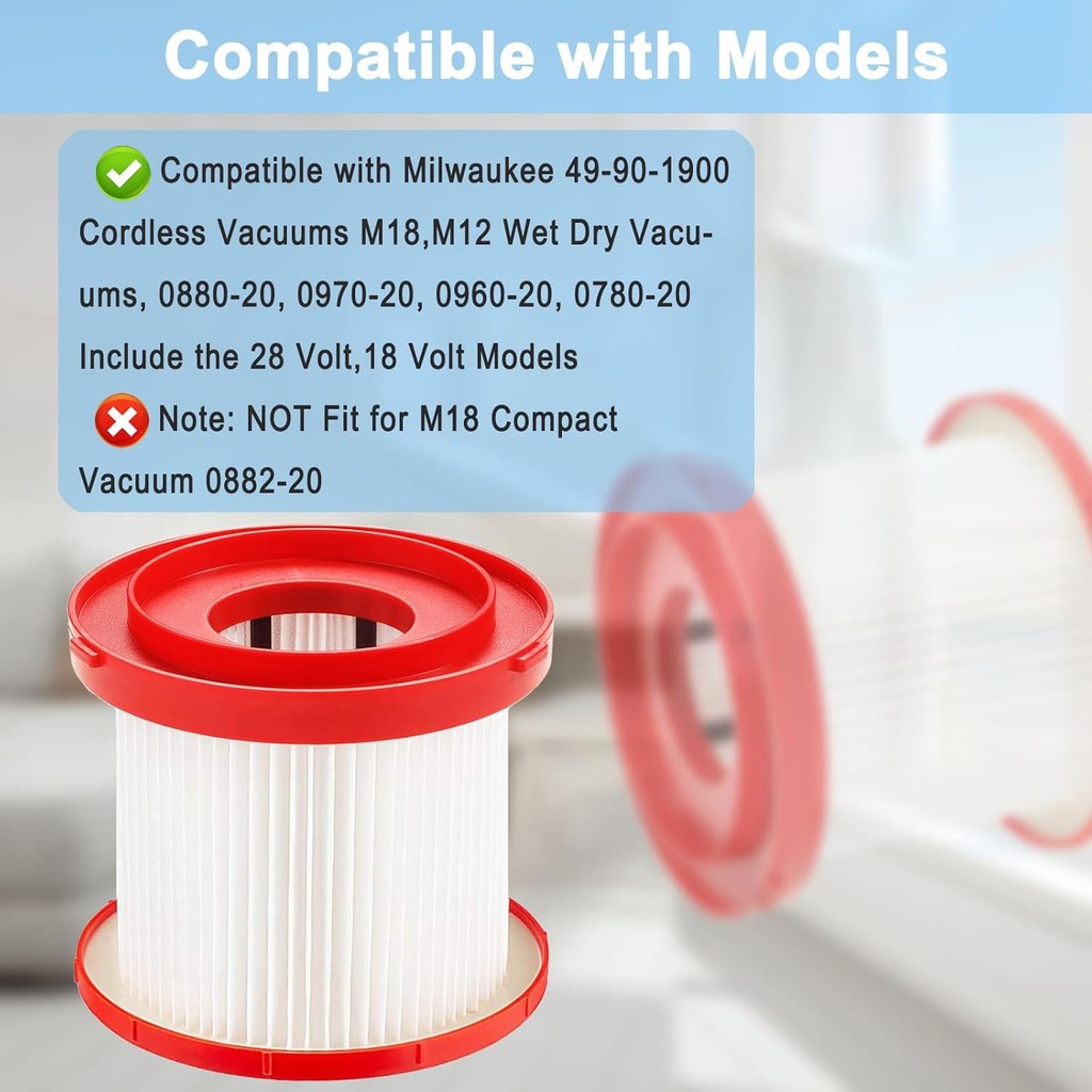 2 แพ็คเปียกแห้งสูญญากาศ HEPA Filter 49-90-1900 Filter ใช้งานร่วมกับ Milwaukee ไร้สาย M18 M12 M28 สูญ