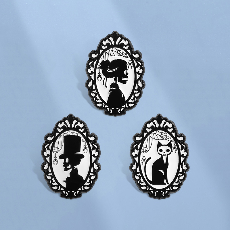 Gothic Skull Cat เคลือบ Pin Punk Vintage กรอบ Dark Skeleton เข็มกลัดป้ายกระเป๋าเป้สะพายหลังอุปกรณ์เสริมของขวัญสําหรับเพื่อน