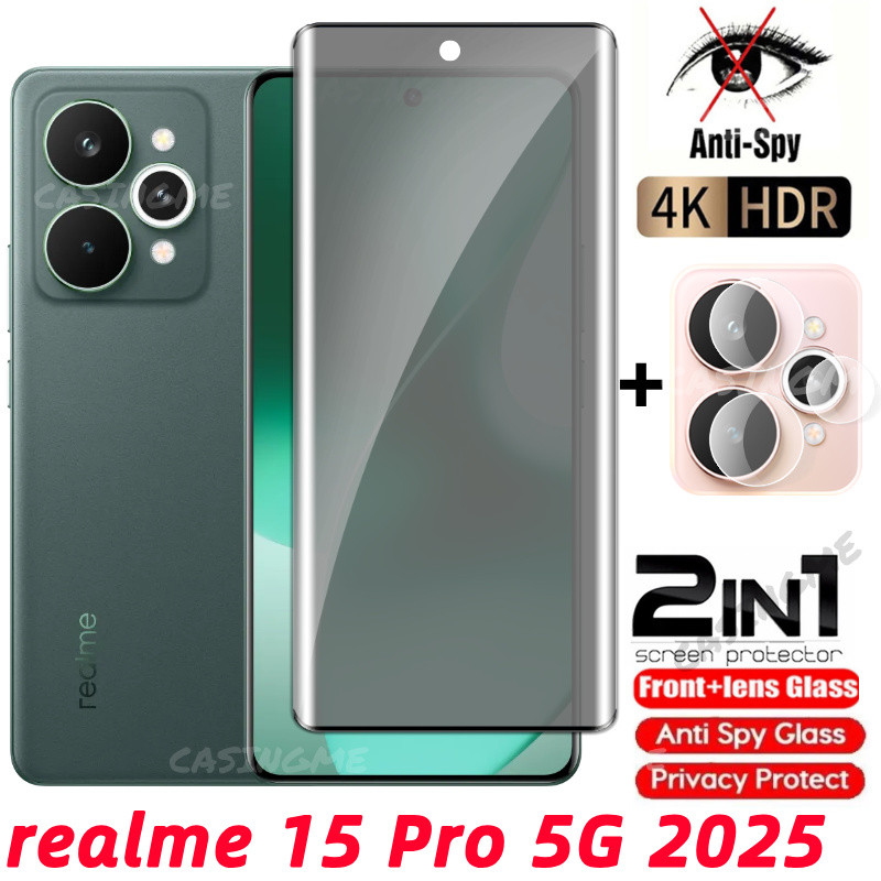 Realme 15 Pro 5G Anti-Spy ความเป็นส่วนตัวโค้งคลุมทั้งหมดกระจกเทมเปอร์ปกป้องหน้าจอฟิล์มส่วนตัวสําหรับ Realme 15 Realme15 Pro 15Pro Realme15Pro 15x 15T 5G Anti-Spy ฟิล์มความเป็นส่วนตัว