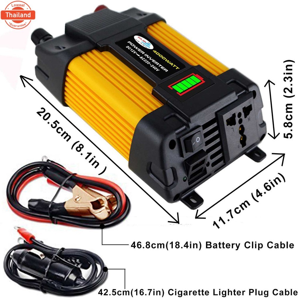 4000W อินเวอร์เตอร์ 12V Inverter แปลงไฟรถยนต์ 12v to 220v ดัดแปลง Sine Wave 4000 วัตต์อินเวอร์เตอร์ไ