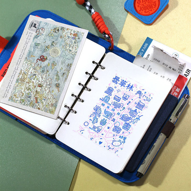 Travel Notebook Stamp Boy Passport Storage Bag Portable LooseLeaf Journal Book Research and Study To
