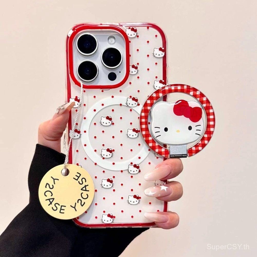 เคสโทรศัพท์ เหมาะสําหรับ iPhone 7 8 X XS XR XSMAX 11 12 13 14 15 16 17 Pro max Plus Air พับ Polka Dot KT Cat แม่เหล็กกันกระแทกกันกระแทกกันกระแทกป้องกันกรณีรวมทุกอย่างกรณี NQYM