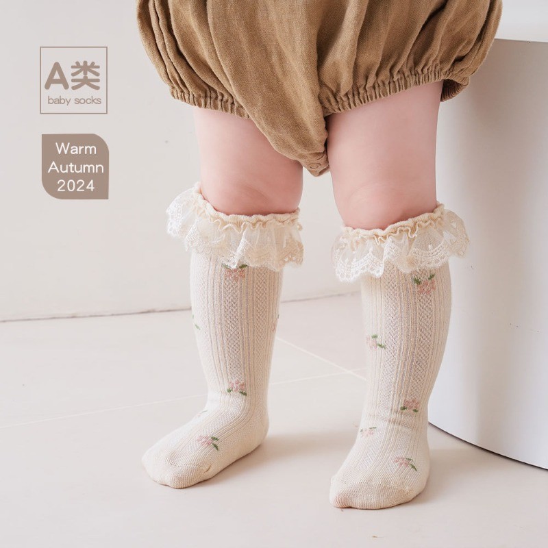 ถุงเท้าทารกทำจากผ้าฝ้าย ลายดอกไม้สไตล์เจ้าหญิง