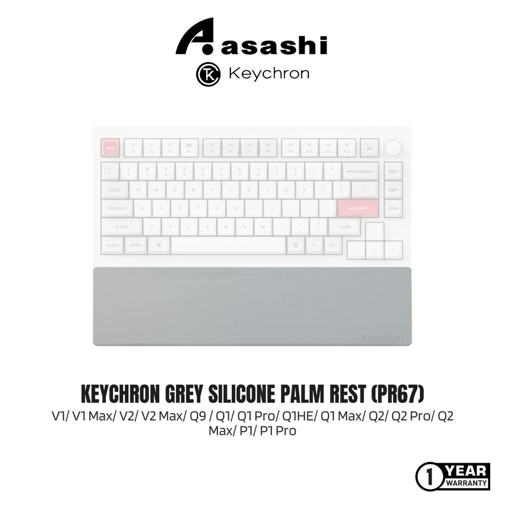 Keychron ที่วางฝ่ามือซิลิโคนสีเทา (PR67) - V1/V1 Max/V2/V2 Max/Q9/Q1/Q1 Pro/ Q1HE/ Q1 Max/ Q2/ Q2 Pr