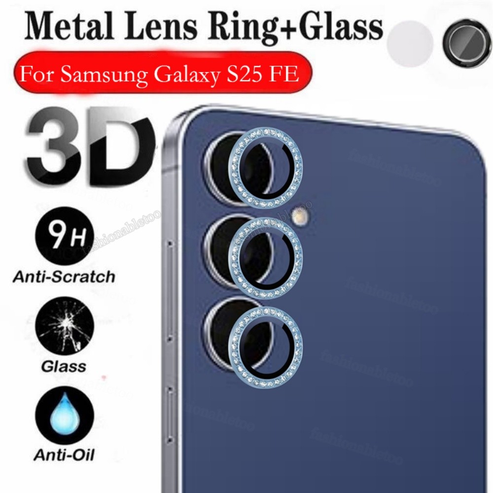 SAMSUNG สําหรับSamsungS25FE Glitterเพชรโลหะแหวนกล้องเลนส์ป้องกันฟิล์มสําหรับSamsung Galaxy S25 FE S2